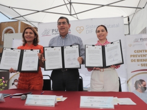 Firman Sergio Salomón y Gaby Bonilla convenio para instalación del Centro Preventivo de Bienestar en el SEDIF